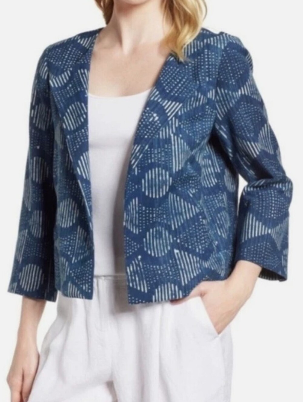 Eileen Fisher 100% Organic Cotton Lightweight Patterned Jacket Size Large